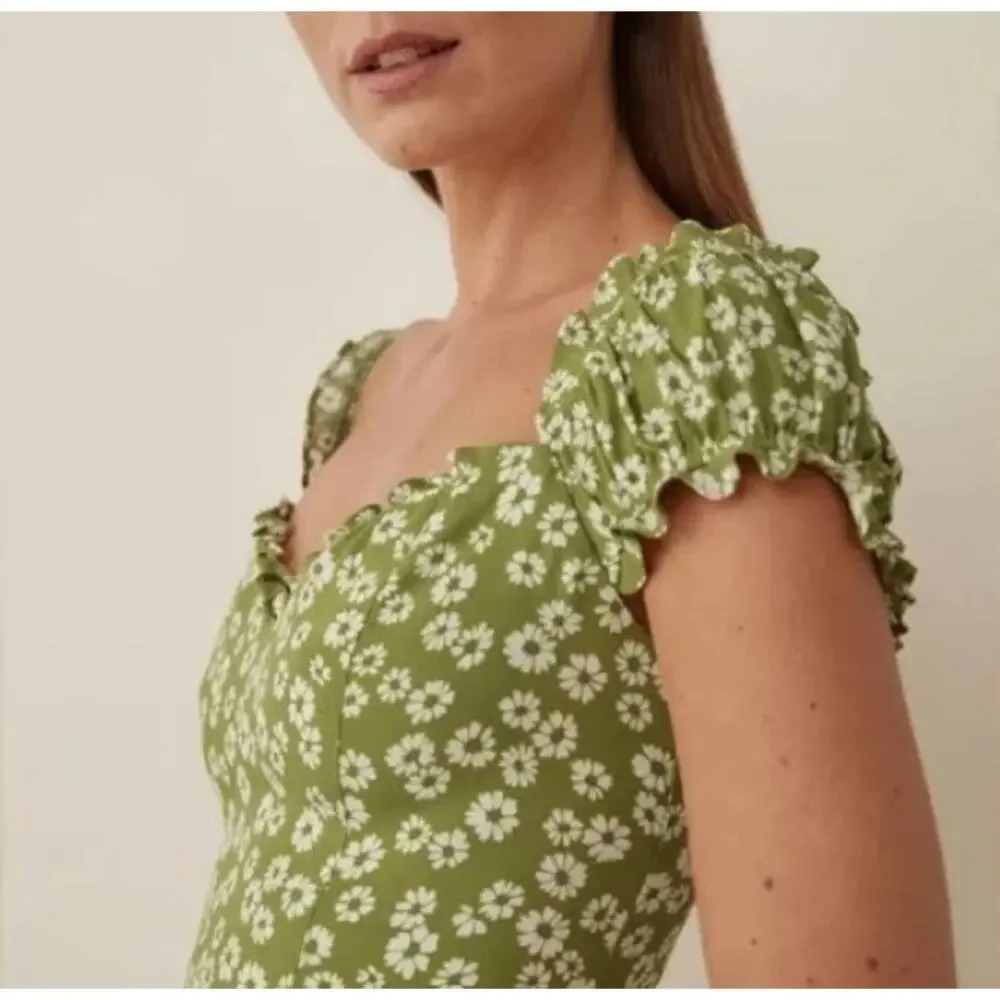 Reformation Pacey Green Floral Fennel Dress Size 8 - Picture 2 of 10